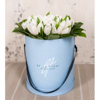 Белые тюльпаны в стильной коробке 