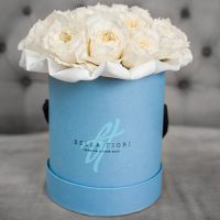 Белые пионовидные розы Дэвида Остина в коробке мини