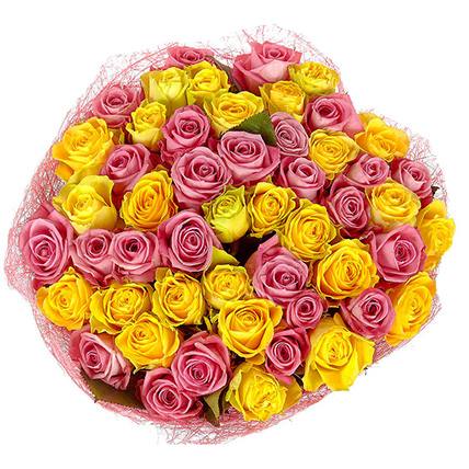 51 роза: розовая и желтая