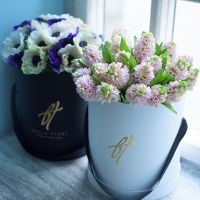 Белые и фиолетовые анемоны в коробке Royal