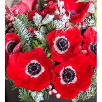 Новогодняя коробка с анемонами и лапником