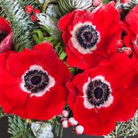 Новогодняя коробка с анемонами и лапником