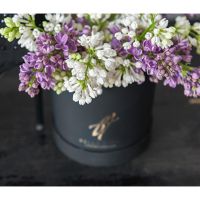 Белая и сиреневая сирень в коробке Baby