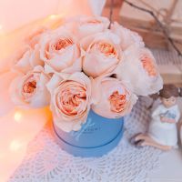 Персиковые пионовидные розы «Джульет» в коробке Baby