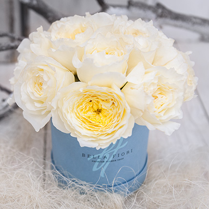Белые душистые пионовидные розы в коробке Baby