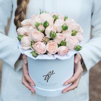 Пионовидные розы «Бомбастик» в белой коробке Small