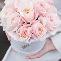 Пионовидные розы Остина «Кейра» в белой коробке Small