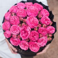 Пионовидные розы «Пинк пиано» в черной коробке Royal