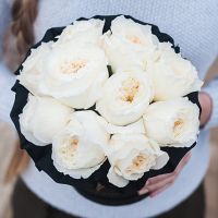 Душистые пионовидные розы Остина «Пейшнс» в черной коробке Small