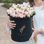 Пионовидные розы «Бомбастик» в черной коробке Royal