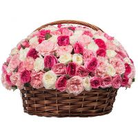 Корзина из пионовидных роз «Незабываемое впечатление»