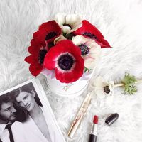 Красные и белые анемоны в коробке Small 