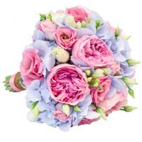 Свадебный букет невесты с пионовидными розами и гортензией №12