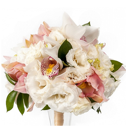 Свадебный букет невесты с орхидеей и эустомой №50