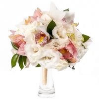 Свадебный букет невесты с орхидеей и эустомой №50