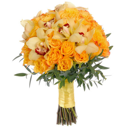 Букет с желтыми орхидеями и розами №54