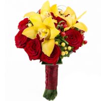 Букет с желтыми орхидеями и розами №65