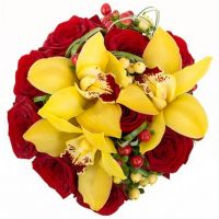 Букет с желтыми орхидеями и розами №65