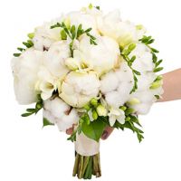Букет с пионами и хлопком №85