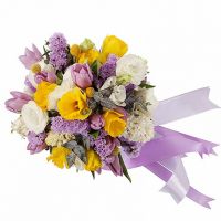 Свадебный букет невесты из лизиантусов и тюльпанов №139