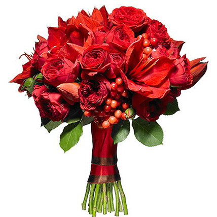 Букет с красными пионовидными розами и амариллисом №158