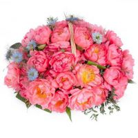 Корзина с пионами «Порхая как бабочка»