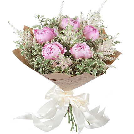 Букет из 5 пионов розовых «Королева» с доставкой по Москве – цветы от  💐🌹🌷 Палитра 🌷🌹💐
