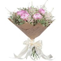 Букет из 5 пионов розовых «Королева»