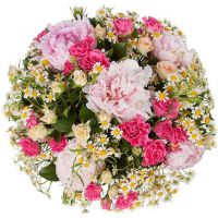 Букет с пионами и ромашками «Девичий голос»