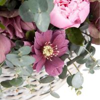 Корзина с пионами и гвоздиками «Лазурное небо»