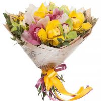 Букет с разноцветными орхидеями «Дыхание лета»