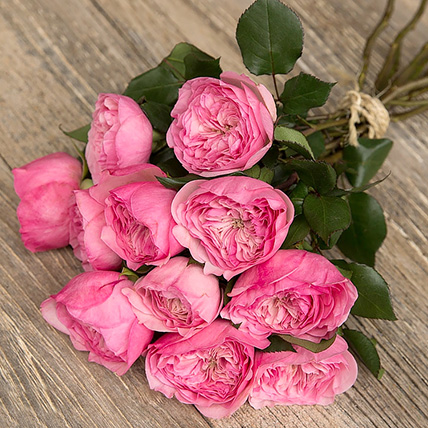 Букет из розовых пионовидных роз «Мария Терезия»