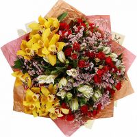 Букет с альстромерией, орхидеями и розами «Гармония стиля»