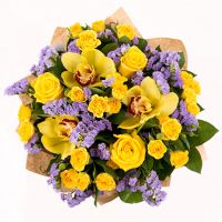 Букет с розами и орхидеей «Счастливые дни»