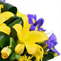 Композиция с ирисами и лилиями «Фея»