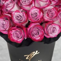 Розы «Deep purple» в черной коробке Royal