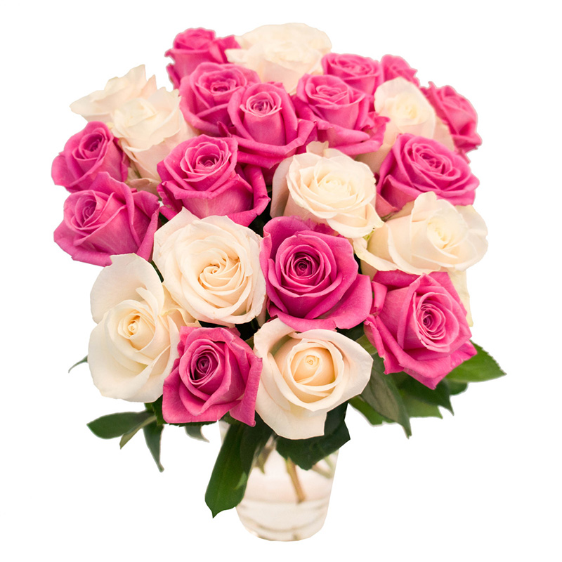 25 роз белых и розовых