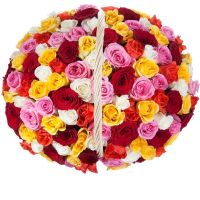 101 роза микс в корзине (АКЦИЯ)
