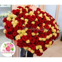 201 роза в форме сердца: белые + красные