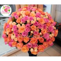 101 роза: розовая + коралловая + кустовые