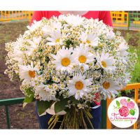 Букет из одноголовых и кустовых ромашек