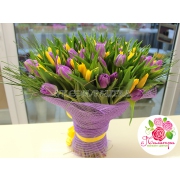 101 тюльпан: фиолетовые + желтый