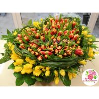 201 тюльпан в форме сердца в корзине