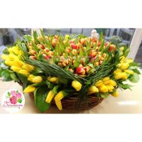 201 тюльпан в форме сердца в корзине